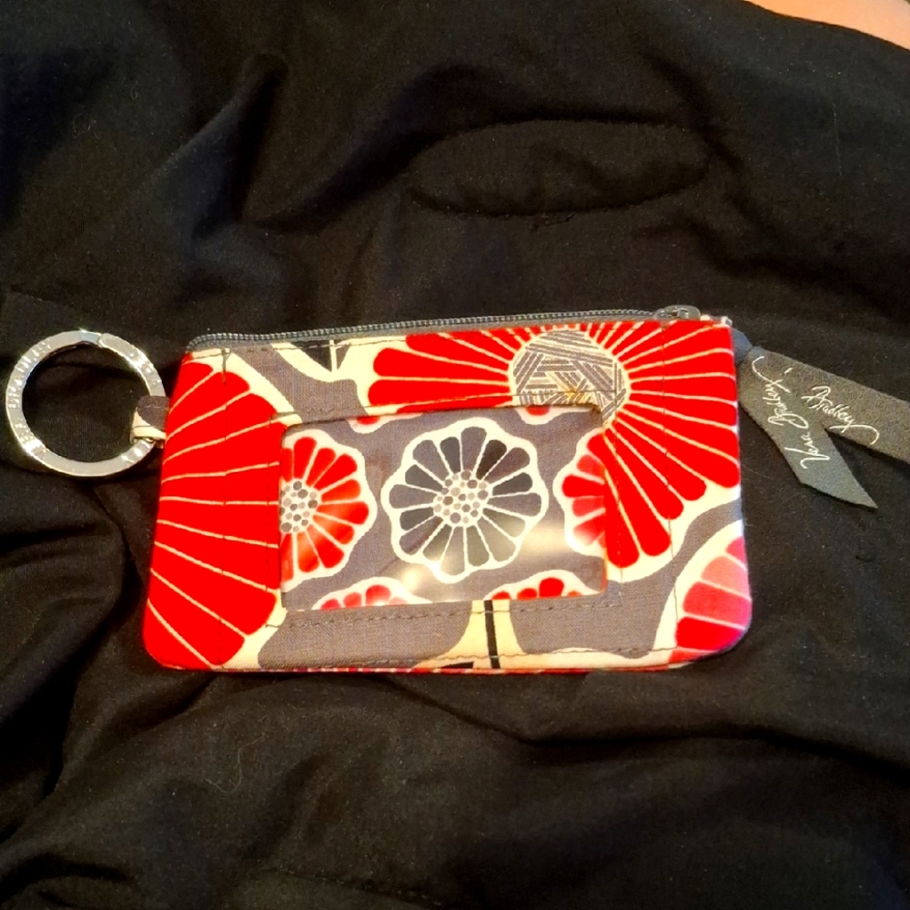 Floral Red and Gray Keychain Pouch